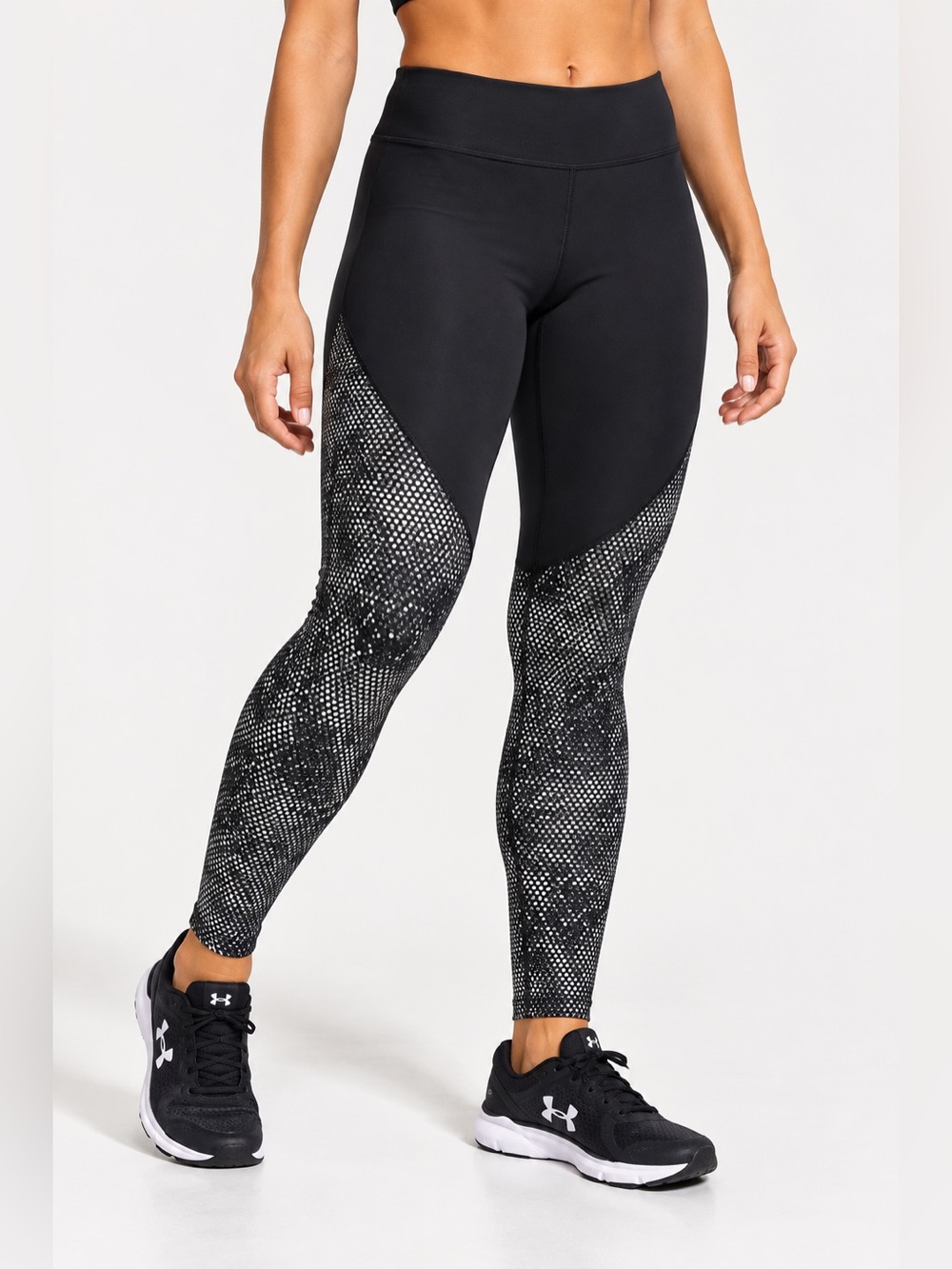 Under Armour HeatGear Women’s L Leggings Black/Gray Geo High Rise Ankle 25"